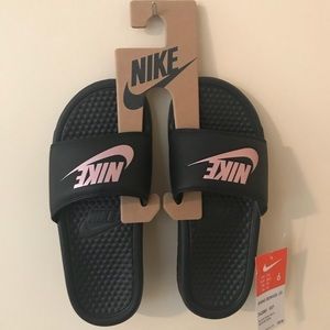 Rose and black Nike Slides